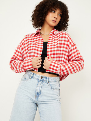MAX Women Checkered Casual Red Shirt