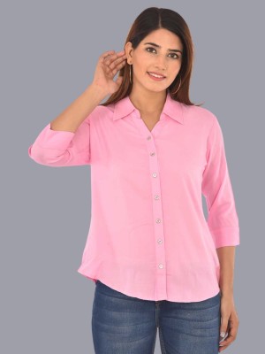 FABISHO Women Solid Casual Pink Shirt