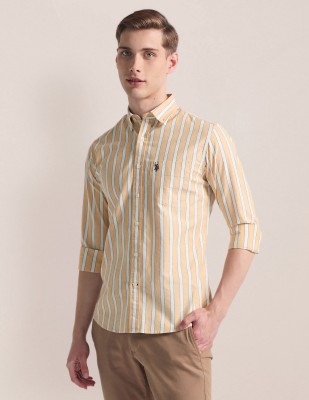 U.S. POLO ASSN. Men Striped Casual Beige, White, Black Shirt