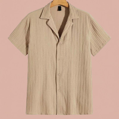 Looksky Men Self Design Casual Cream Shirt