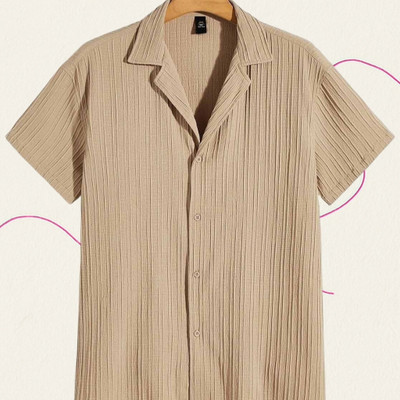 Nita creation Men Self Design Formal Beige Shirt