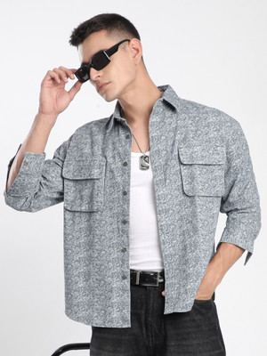 BEYOUNG Men Printed Casual Grey Shirt