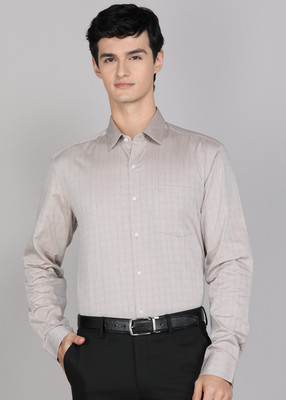 ARROW Men Checkered Formal Beige Shirt