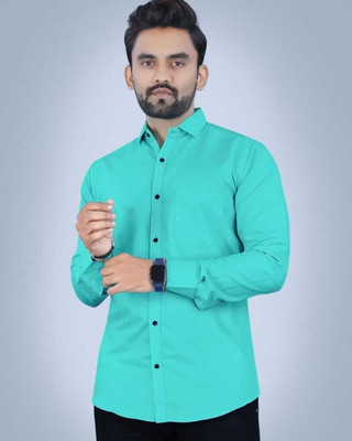 MUMIN Men Solid Formal Green Shirt