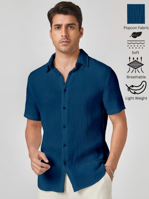 Webric Men Self Design Casual Blue Shirt