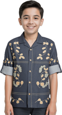 CAVIO Boys Printed Casual Dark Blue Shirt