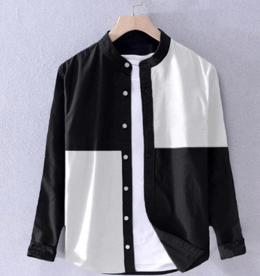 Try This Men Color Block Casual Black, White Shirt