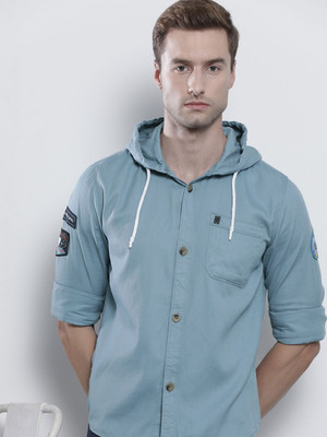 The Indian Garage Co. Men Solid Casual Light Blue Shirt