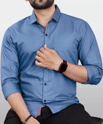 FUBAR Men Solid Formal Dark Blue Shirt