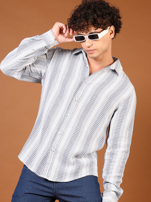 V-MART Men Striped Casual Blue Shirt