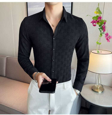 RANCHO FASHION Men Self Design Casual Black Shirt
