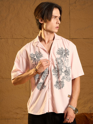 DENNISON Men Printed Casual Pink Shirt