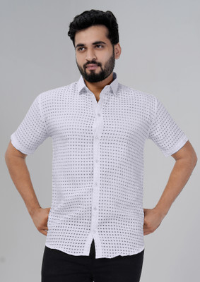 YAKSH Men Self Design Casual White Shirt