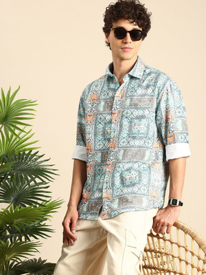 Mast & Harbour Men Printed Casual Blue Shirt