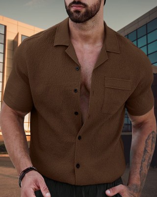 METRONAUT Men Self Design Casual Brown Shirt