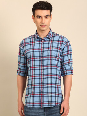 CAVALLO BY LINEN CLUB Men Checkered Casual Light Blue Shirt