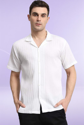 A DEEMOON TREND Men Self Design Casual White Shirt