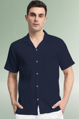 Dharamraj Fashion Men Striped, Self Design Casual Dark Blue Shirt