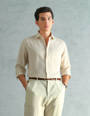 ARROW Men Solid Formal Beige Shirt