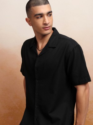 HIGHLANDER Men Self Design Casual Black Shirt