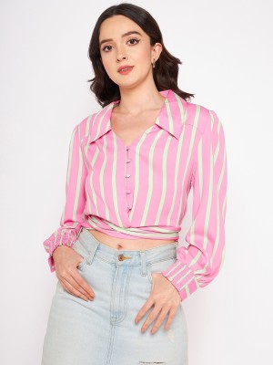 MADAME Women Striped Casual Pink Shirt