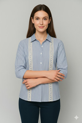 LuxeStyle Women Printed Casual Blue Shirt