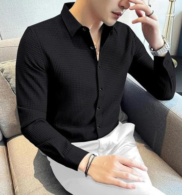 Hityyani Men Self Design Formal White Shirt