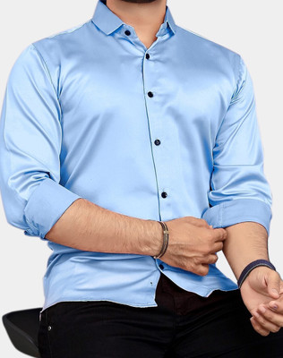 VezVoR Men Solid Party Blue Shirt