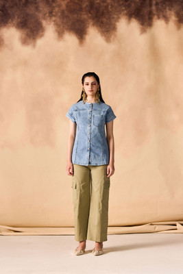 SAMMYUKK Women Solid Party Blue Shirt