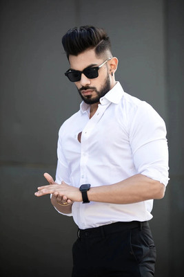 VC Fashion Men Solid Casual White Shirt