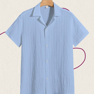 A Dearise Trend Men Self Design Casual Light Blue Shirt
