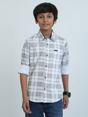 ROCKET SCIENCE Boys Checkered Casual Grey Shirt