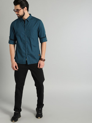 Roadster Men Solid Casual Dark Blue Shirt