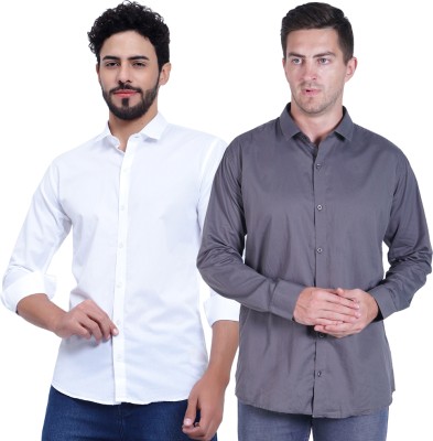 Filohevis Men Solid Formal White, Grey Shirt(Pack of 2)