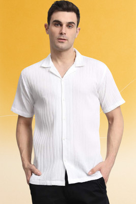 Dharamraj Fashion Men Self Design, Striped Casual White Shirt