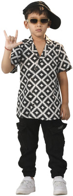 jbn CREATION Boys Geometric Print Festive Black, White Shirt