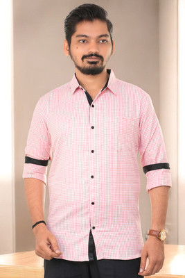 PUBHIZA Men Checkered Casual Orange Shirt