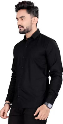MOONBELL Men Solid Casual Black Shirt