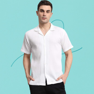 A Rodeiz Men Self Design Casual White Shirt