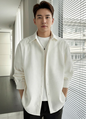 Leriya Fashion Men Self Design Casual White Shirt