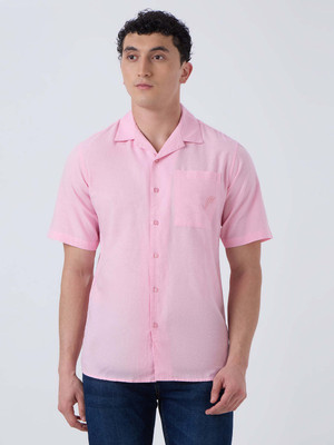 John Watson Men Solid Casual Pink Shirt