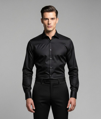 TYCONIUM Men Solid Formal Black Shirt