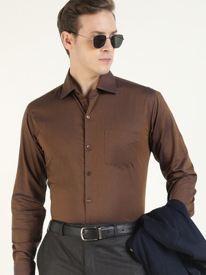 Hancock Men Solid Party Brown Shirt