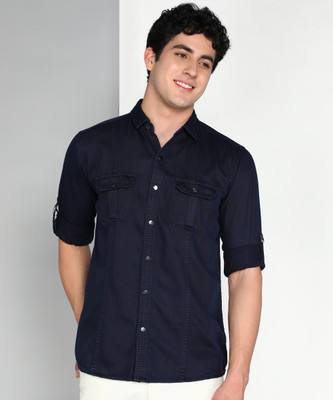 KUONS AVENUE Men Solid Casual Dark Blue Shirt