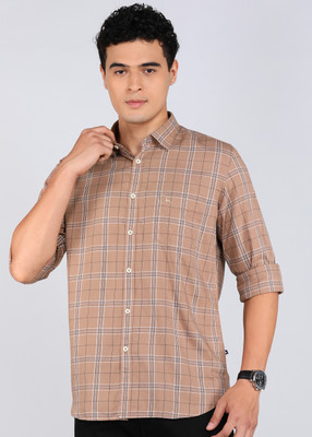 PARX Men Checkered Casual Brown Shirt