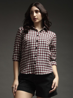BNS Women Checkered Casual Red Shirt