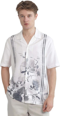 RARE RABBIT Men Floral Print Casual White Shirt