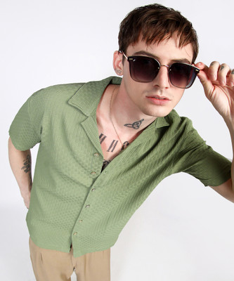 CAMPUS SUTRA Men Solid, Self Design Casual Green Shirt