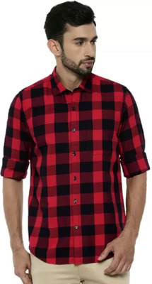 Om Creation Men Checkered Casual Red Shirt