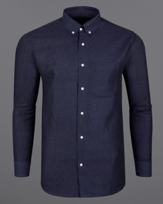 french crown Men Solid Casual Dark Blue Shirt